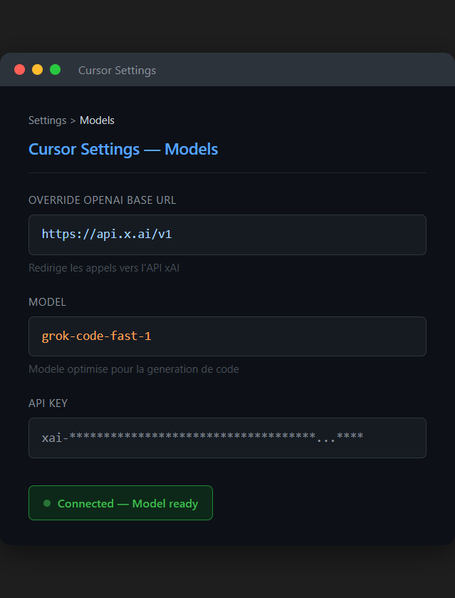 Configuration de Grok dans Cursor